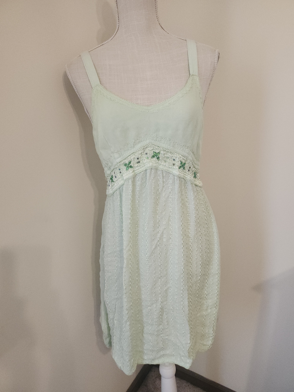 Light Mint Green Lace-Trim Slip Dress
